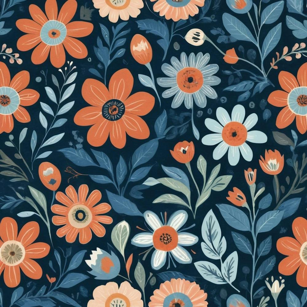 Folk Flowers Blue 0