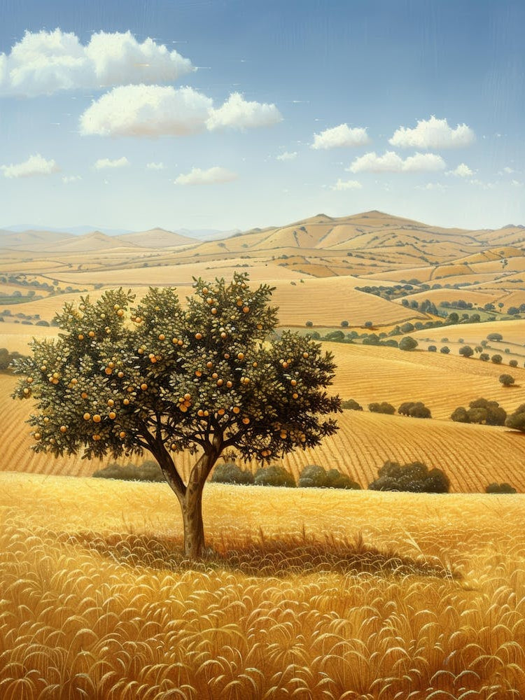 Olive Tree In A Wheat Field