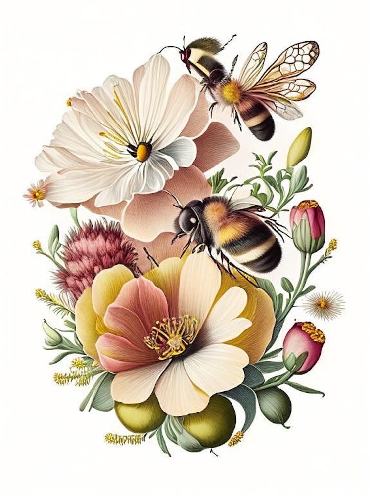 Flower With Bees 3 Vintage