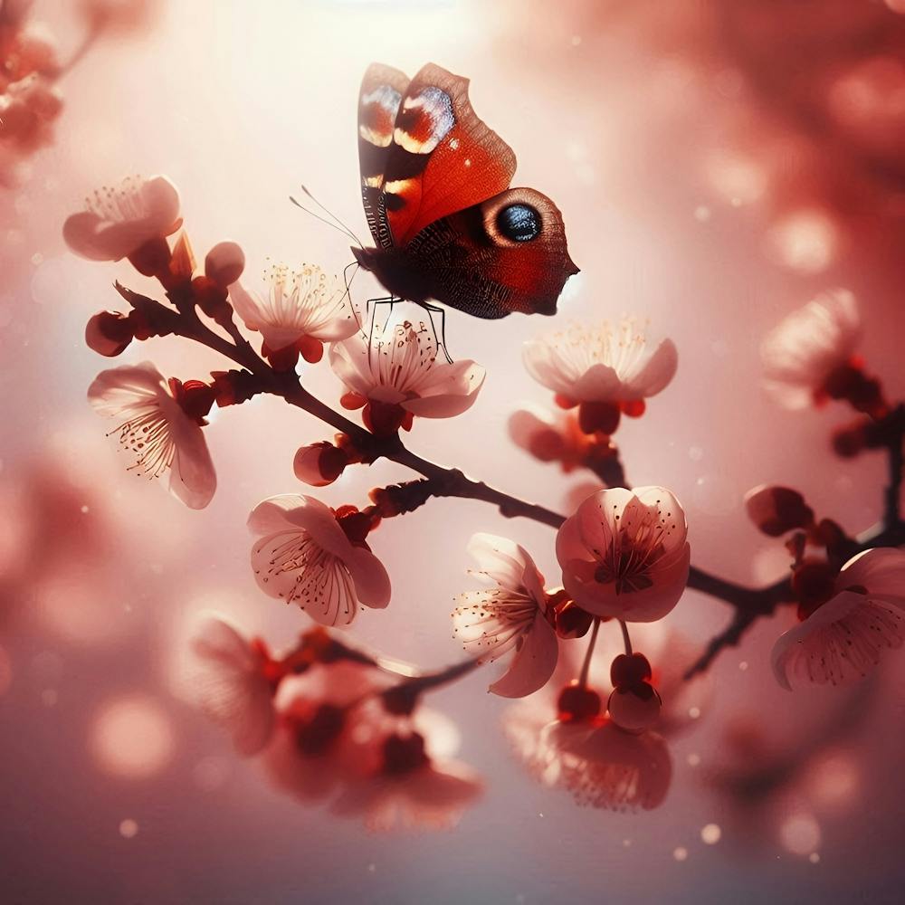 Cherry Blossoms With Butterfly