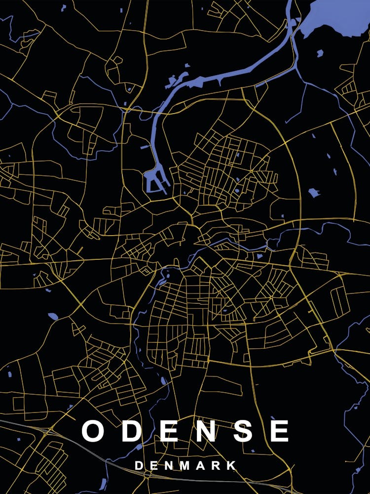 Odense Denmark City Map Black and Gold