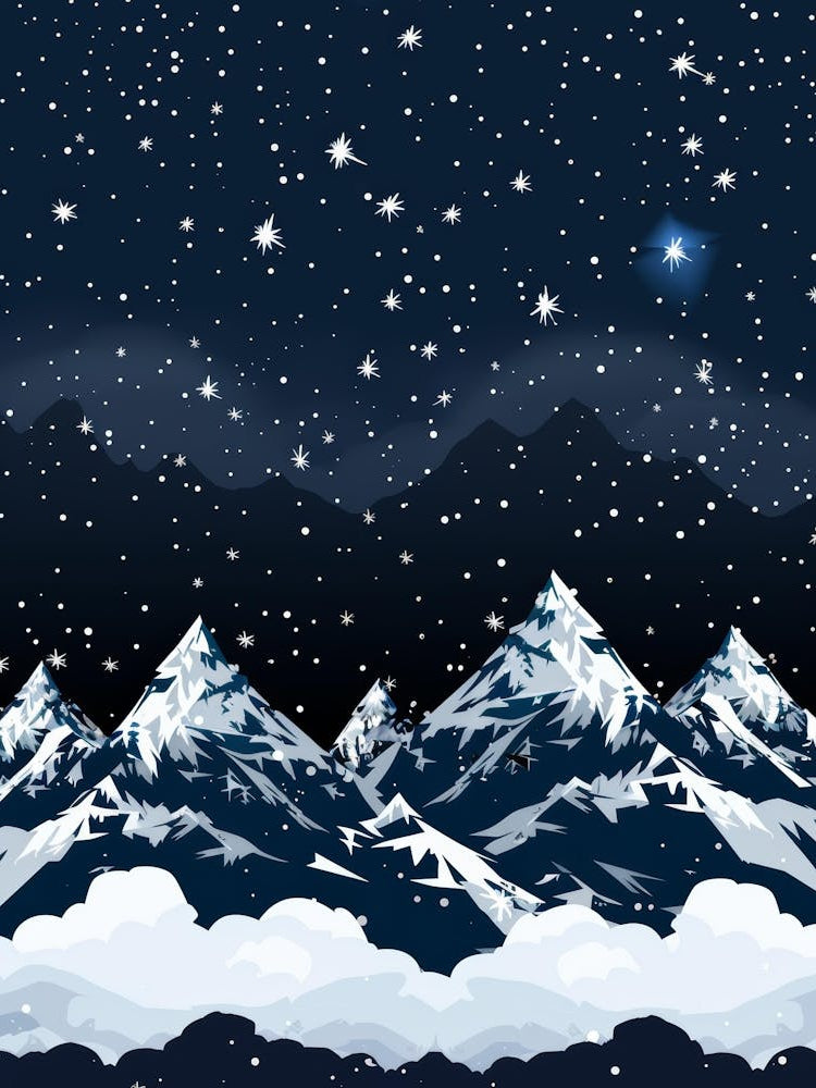 Snowy Mountains With Stars