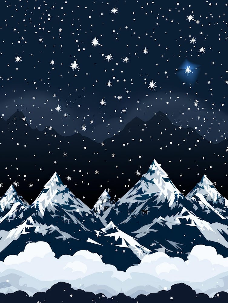 Snowy Mountains With Stars