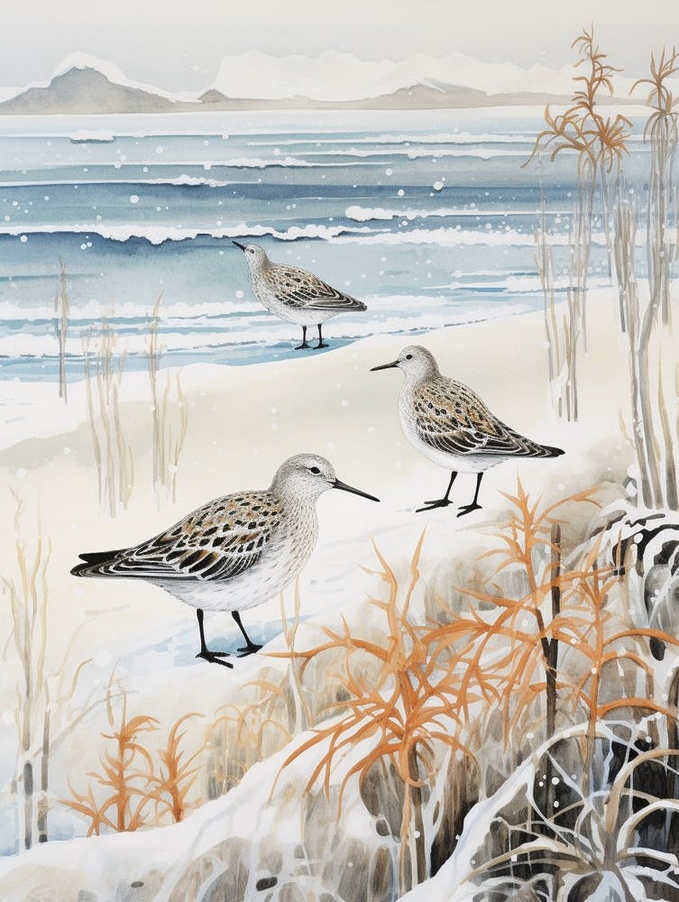 Peinture d'oiseau hivernal - Bécasseau 2