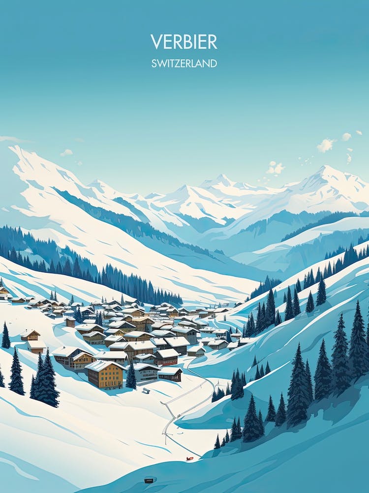Poster Of Verbier   Switzerland, Ski Resort Illustration 1