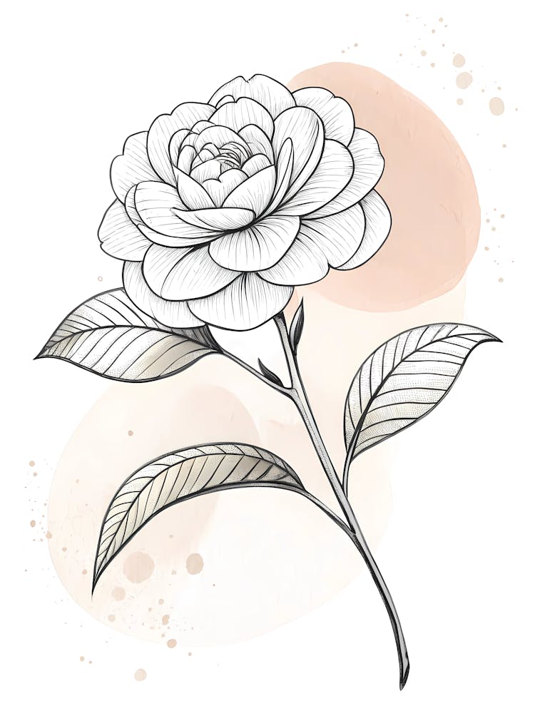 Minimalist Ink Sketch Of Camellia Flower With Mi