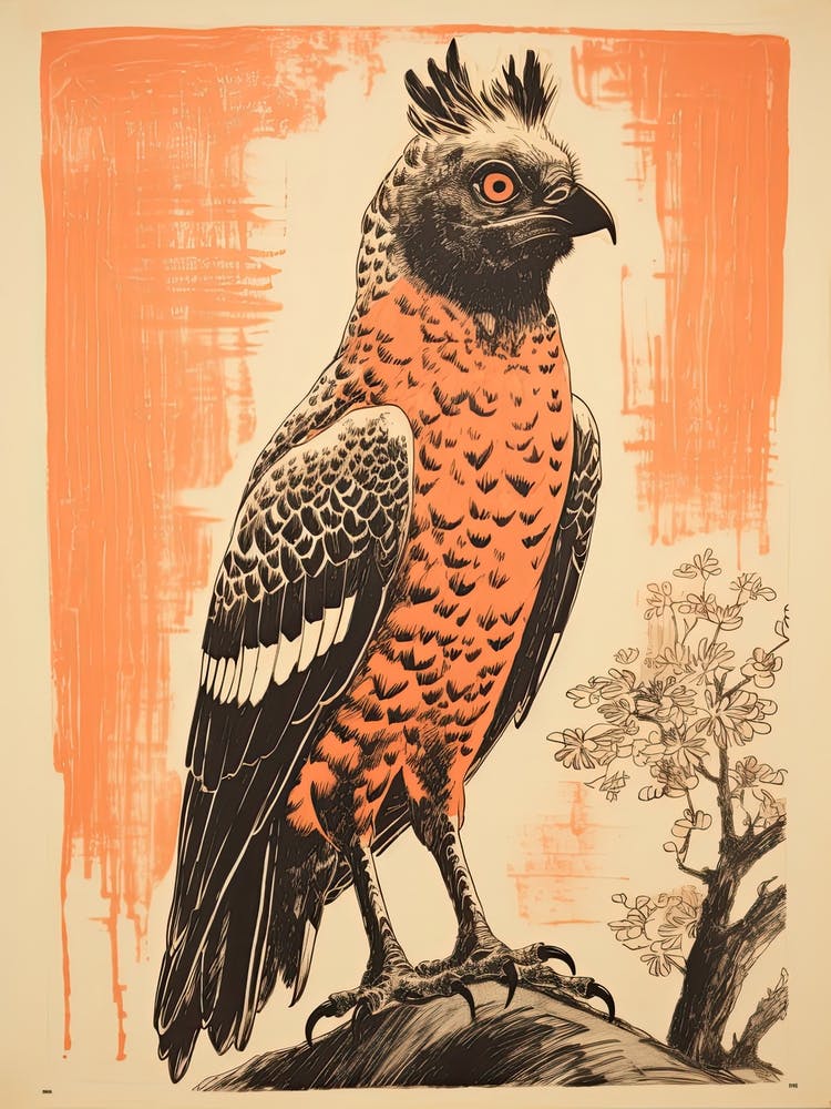 Harpy Eagle, Woodblock Animal Drawing 4