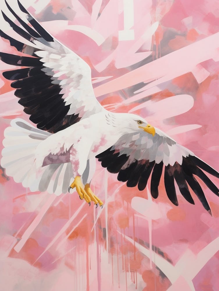 Pink Ethereal Bird Painting Bald Eagle 1