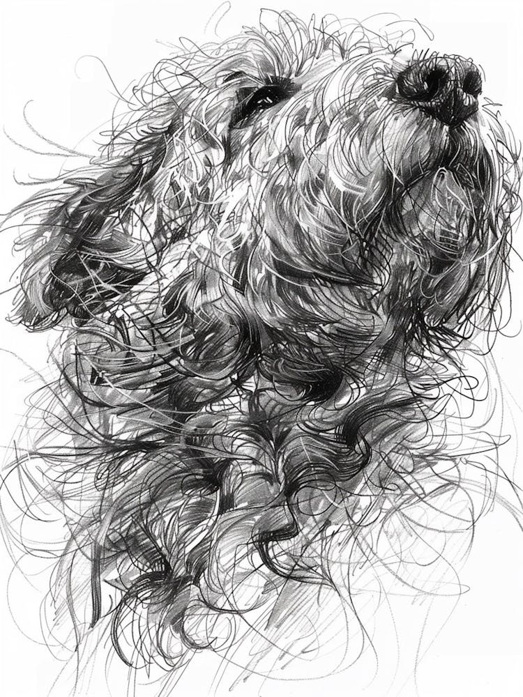 Long Hair Furry Dog Line Sketch 3