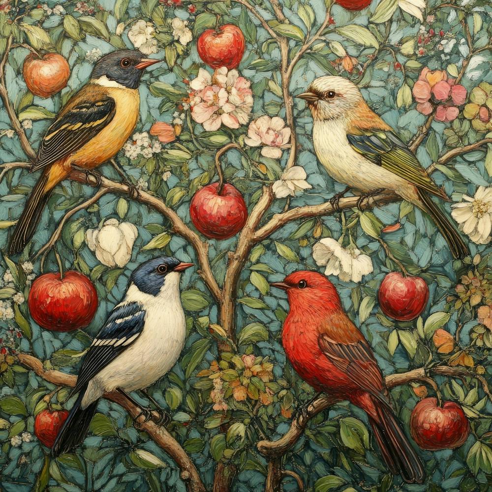 Birds In An Apple Tree Art 1