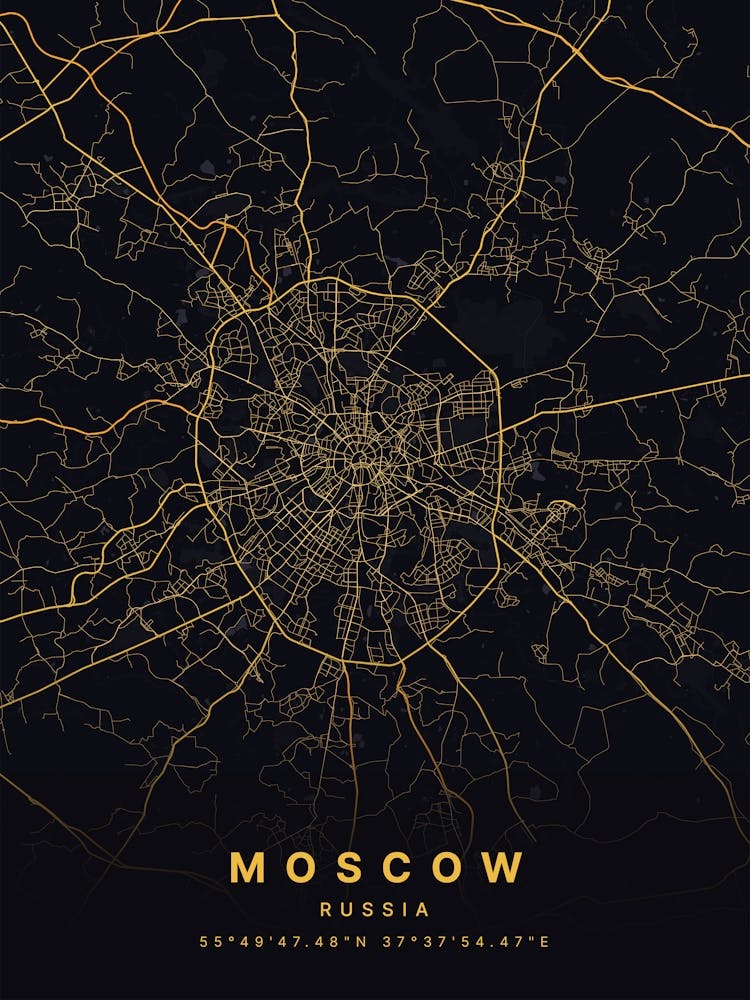Moscow Russia Black And Gold Map