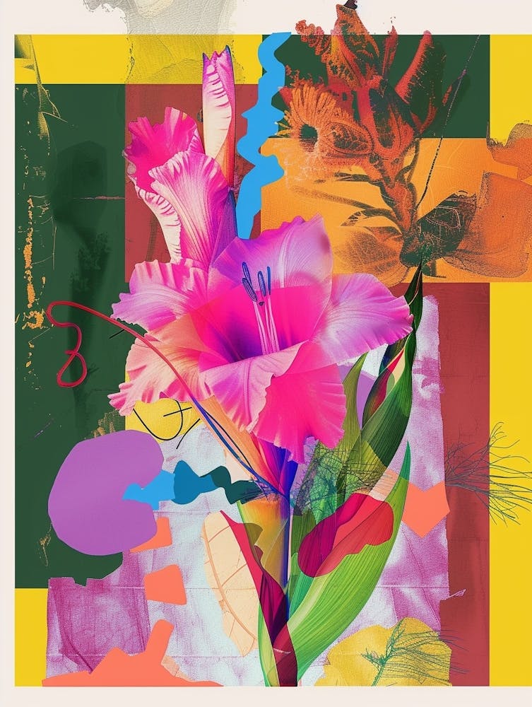 Gladiole 3 Neon Blumen-Collage