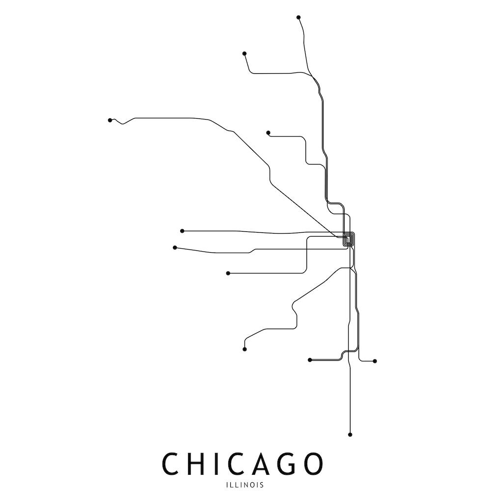 Chicago Subway White Map Square