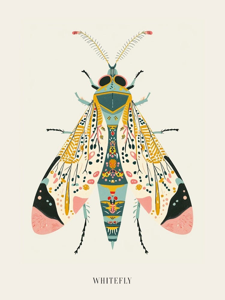 Bunte Insektenillustration Weiße Fliege 14 Poster