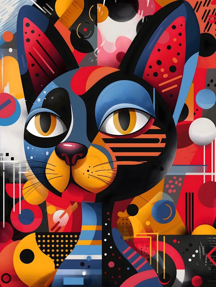 Abstract Cat, Vibrant, Bold Colors, Pop Art