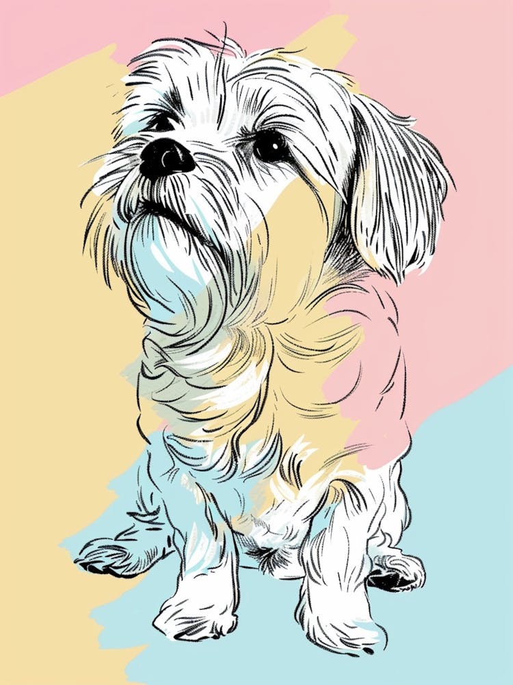 Maltese Dog Pastel Line Illustration  3