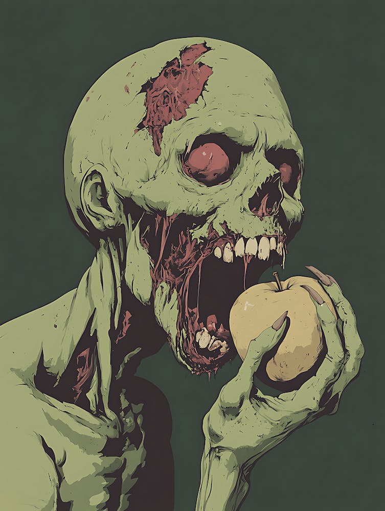 Scary Zombie Eating An Apple