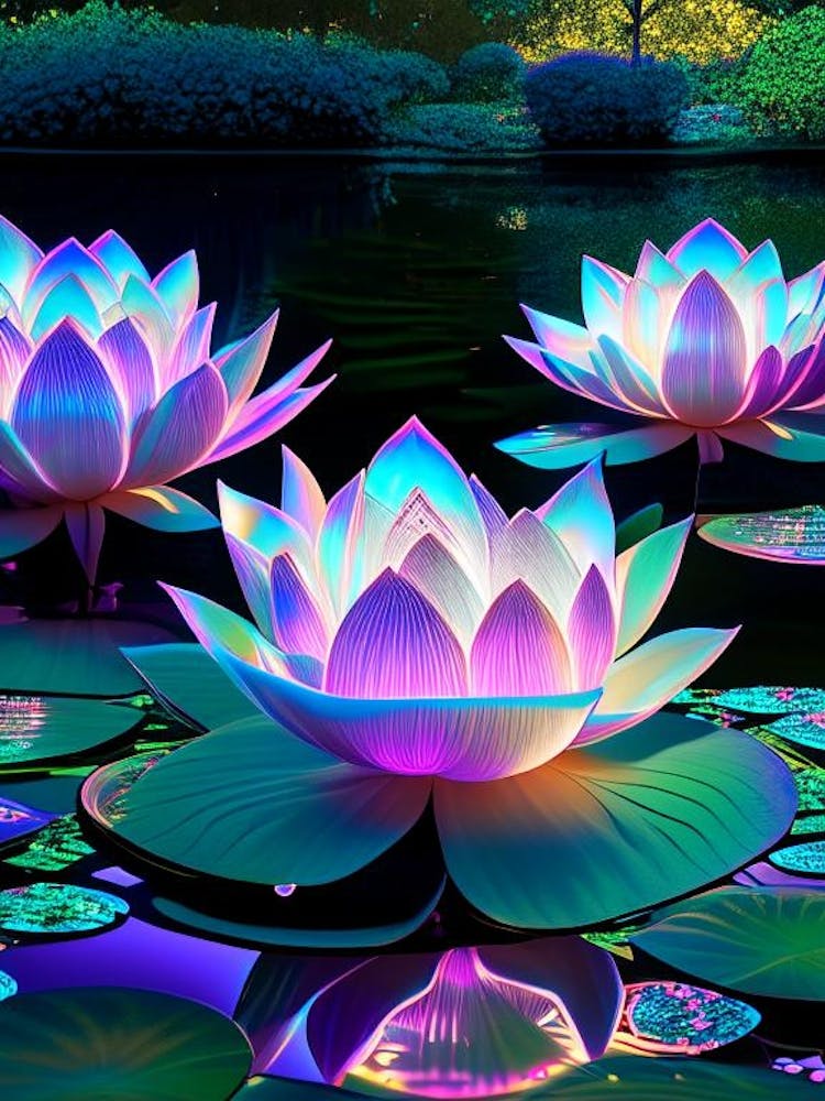 Lotus Flowers In Park Holographic 1