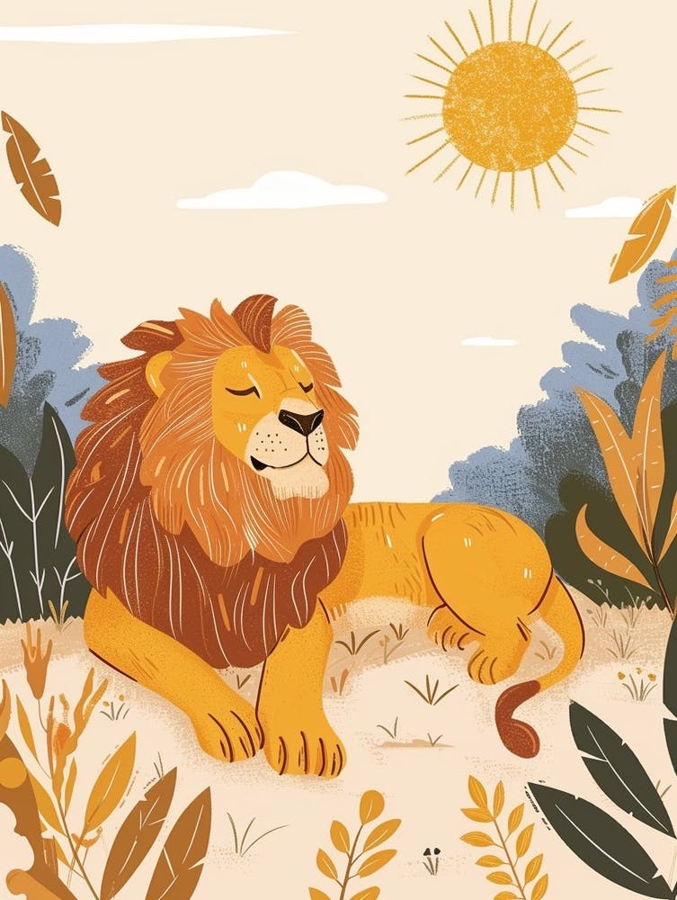 Afrikanischer Löwe ruhend in der Sonne Illustration 1