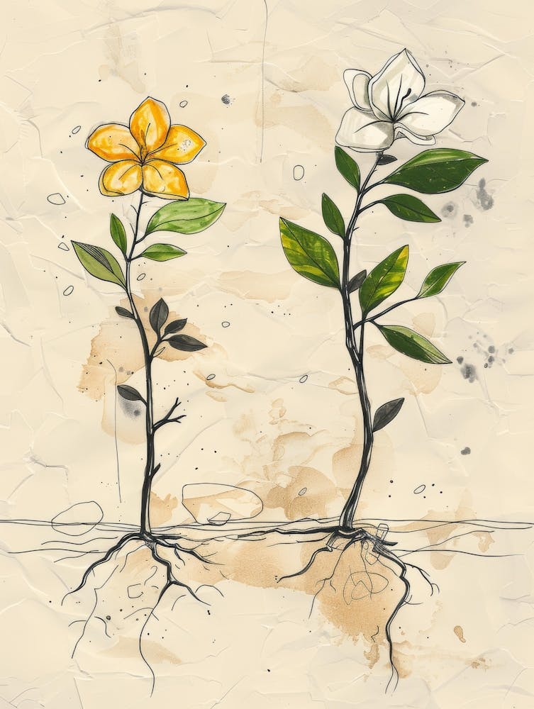 Two Flowers With Roots