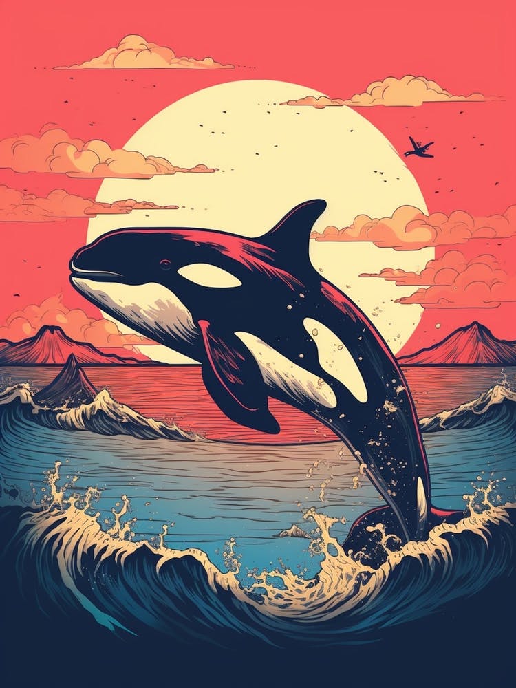 Orca Whale Screen Print Style  1