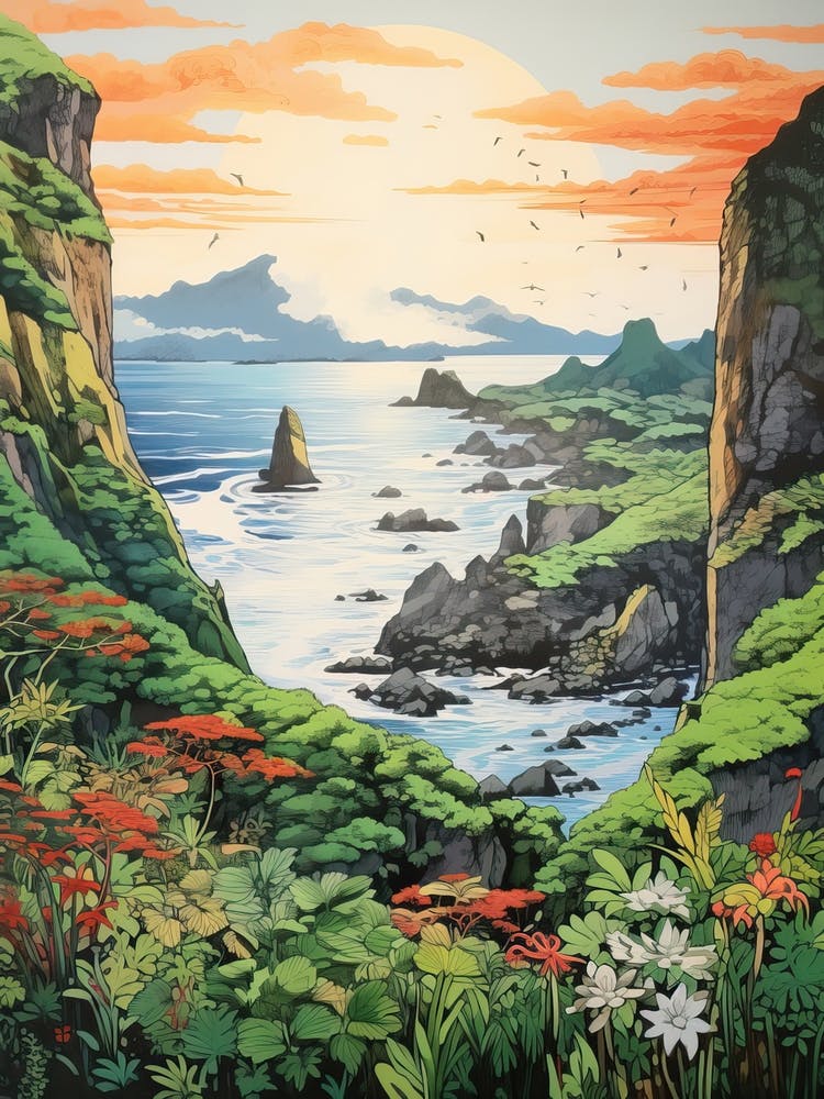 Aogashima Island In Tokyo, Ukiyo E Drawing 2