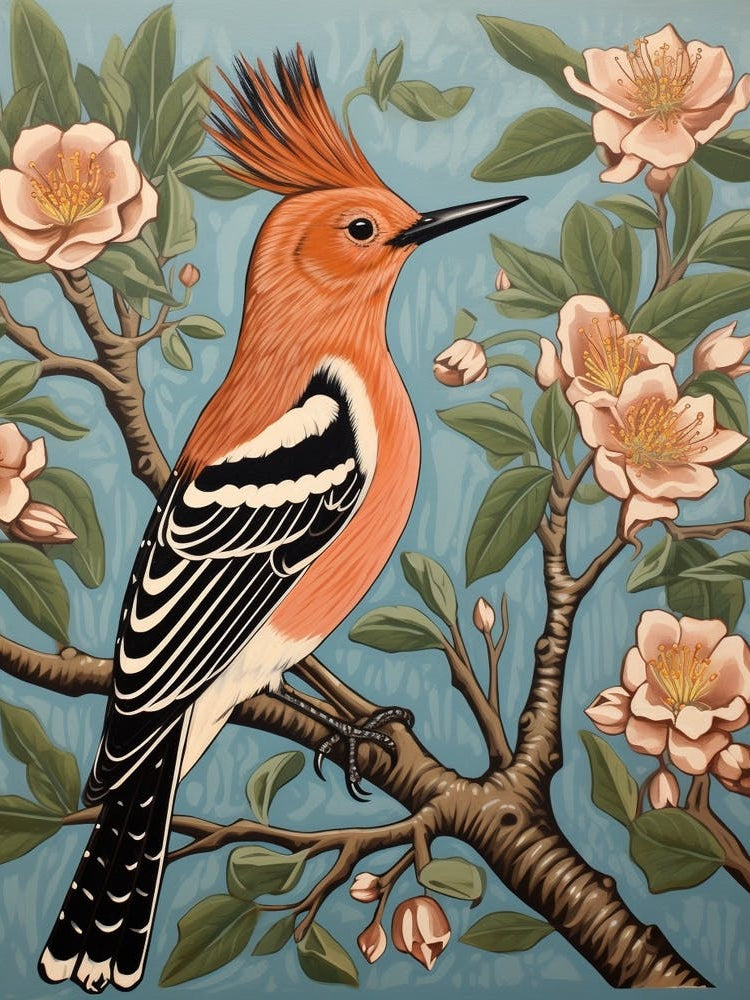 Vintage Bird Linocut Hoopoe 4