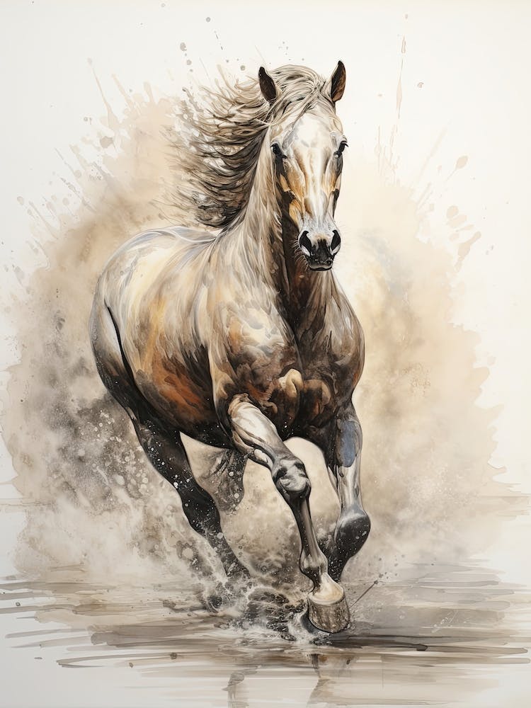 A Horse Painting In The Style Of Wash Technique 1