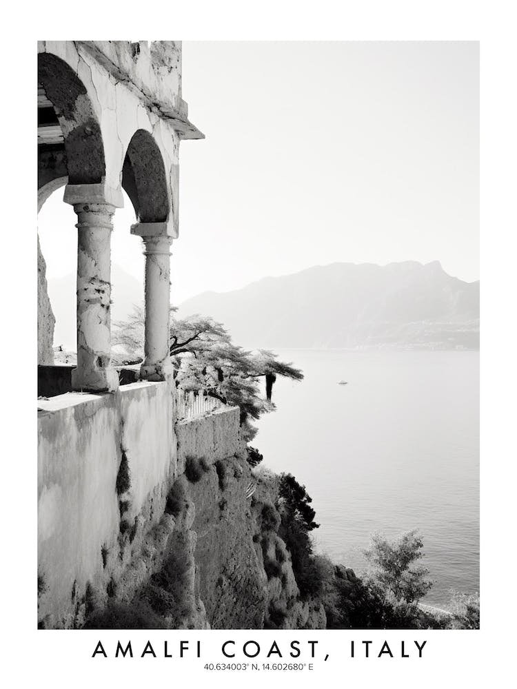 Poster Of Amalfi Coast, Italy, Black And White Analogue Photograph 1