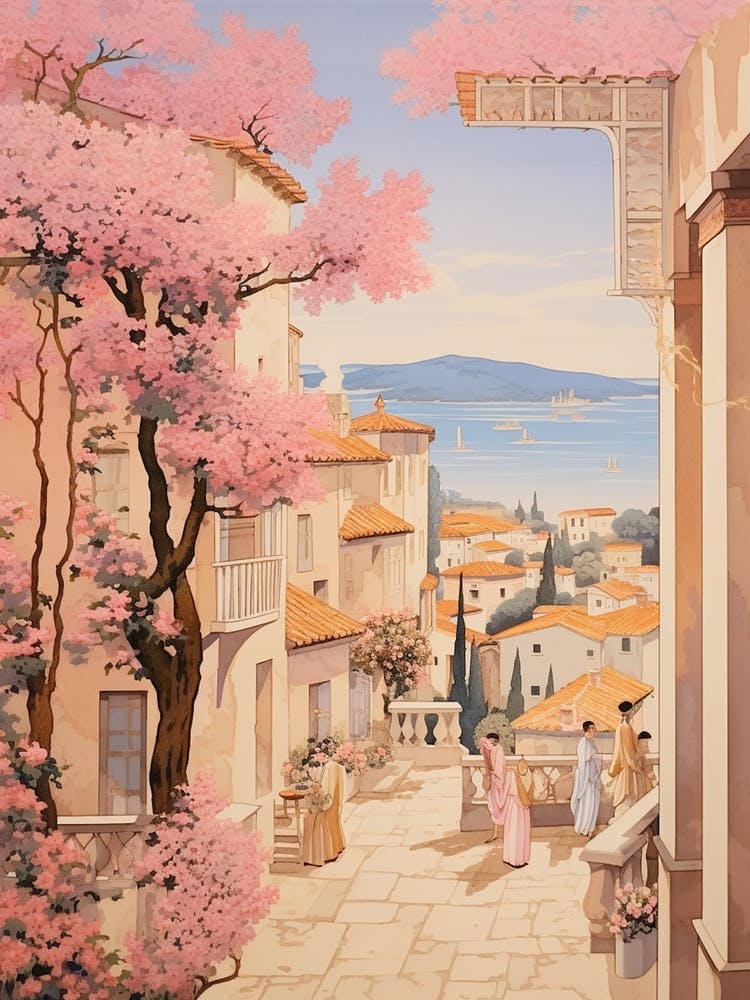 Marbella Spain 3 Vintage Pink Travel Illustration