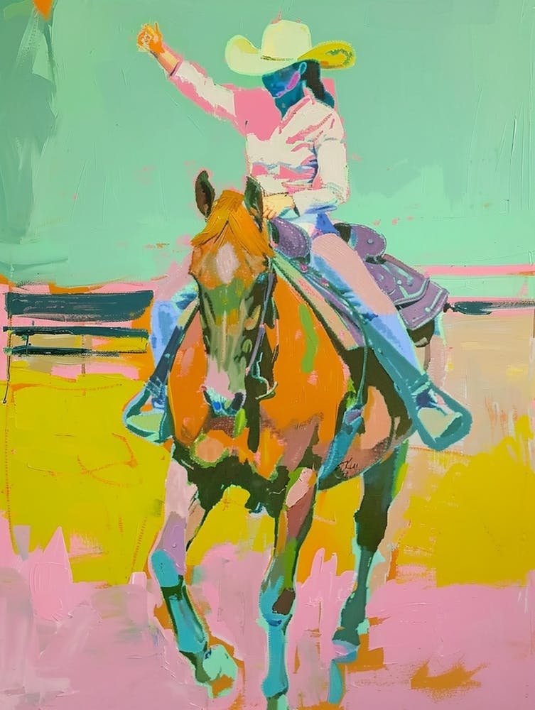Blue And Yellow Cowboy Painting 3