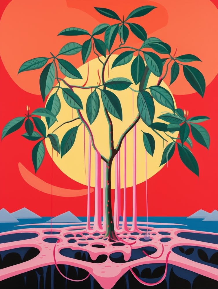 Pink And Red Plant Illustration Rubber Tree 4