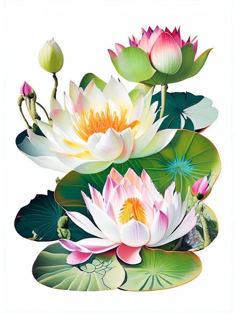Fleurs de Lotus Dans le Parc Découpage 4