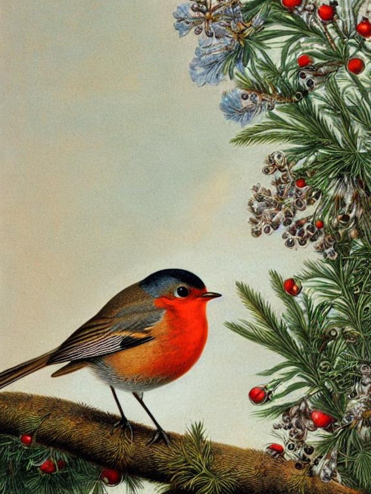 European Robin Haeckel Style Vintage Illustration Bird