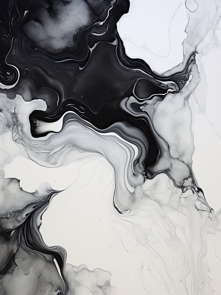 Black And White Flow Asbtract Painting 4