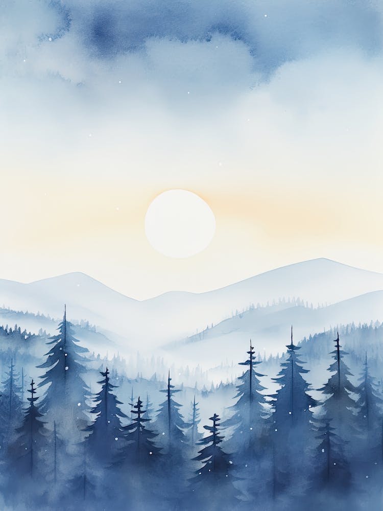 Watercolour Painting Of Bieszczady Mountains   Poland Slovakia And Ukraine 0