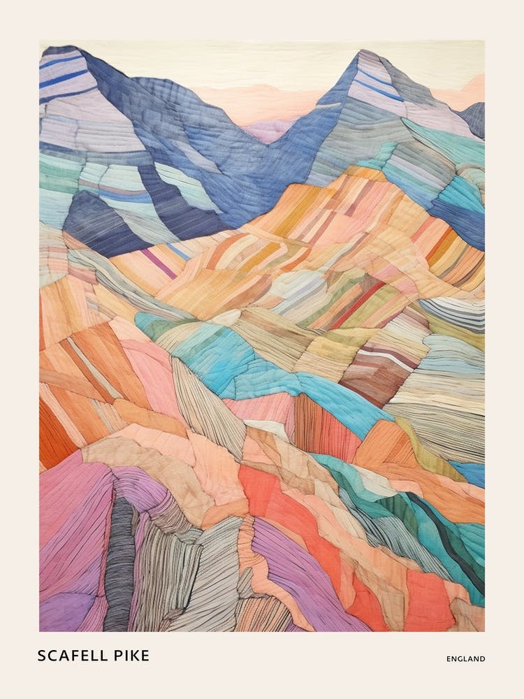 Scafell Pike England 4 Colourful Mountain Illustration Poster