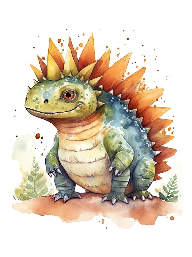 Dimetrodon Cute Dinosaur Watercolour 3