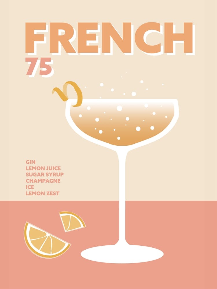 French 75 Cocktail Champagner Prosecco Pink Bunte Küchenwand