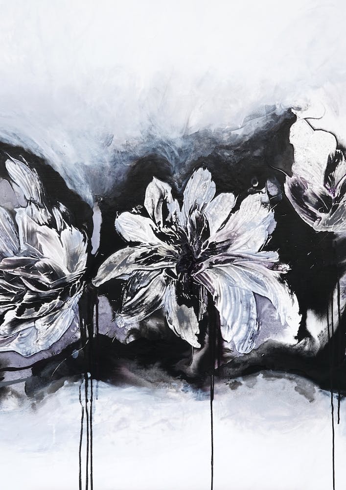 White And Black Flowers 2 Painting