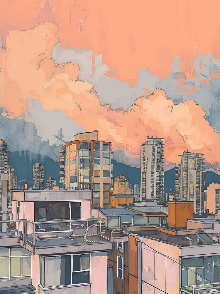 Vancouver Rooftops Morning Skyline 2