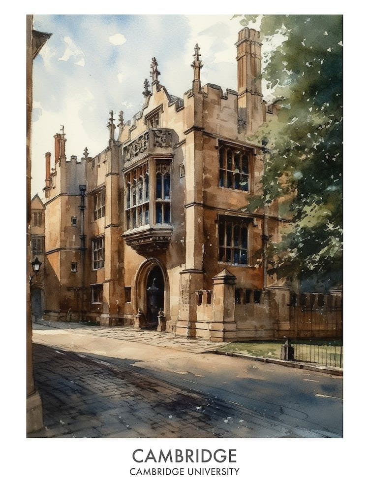 Cambridge University 7 Watercolor Travel Poster