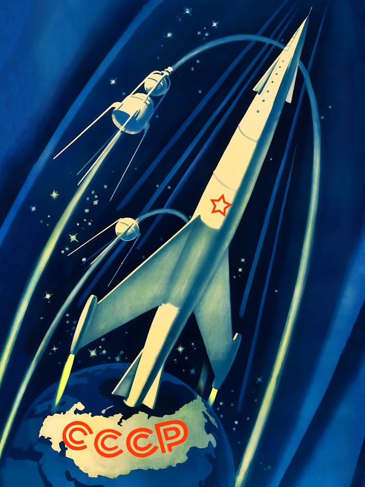 Soviet space, USSR, 1958 — Soviet vintage space poster
