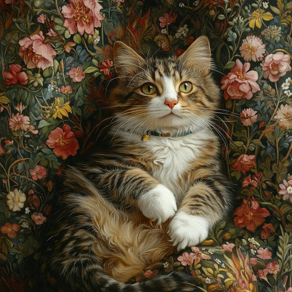 Katze in einem Blumenmuster-Kunstwerk