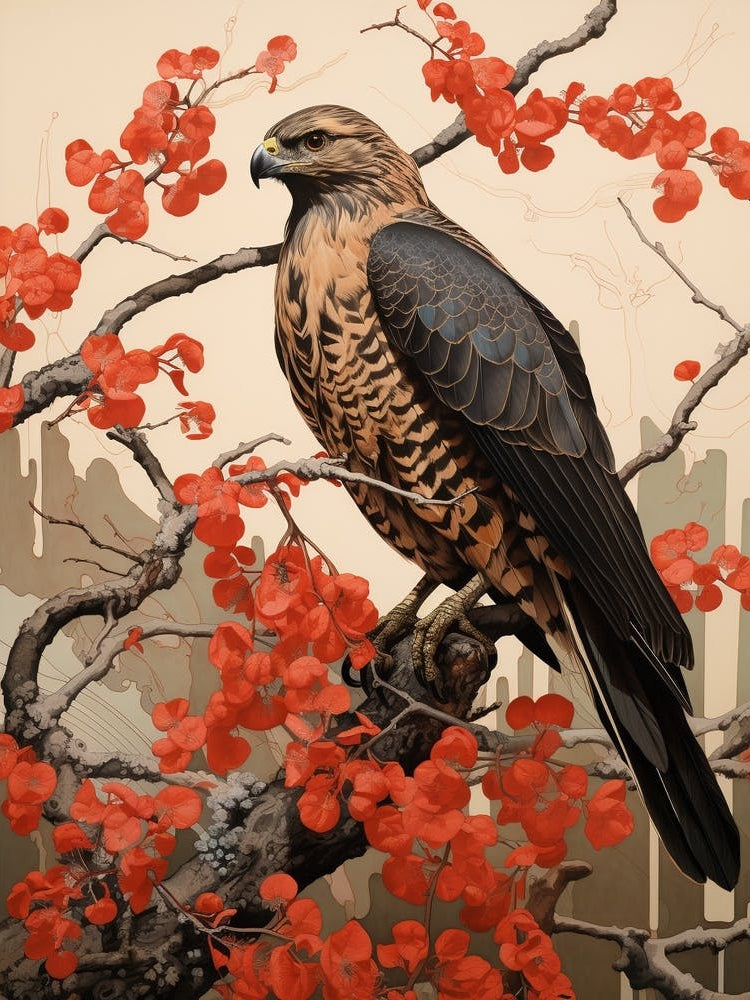 Dark And Moody Botanical Red Tailed Hawk 4