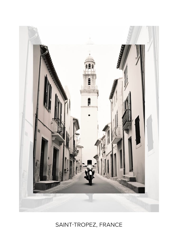 Poster Of Saint Tropez, France, Black And White Old Photo 1