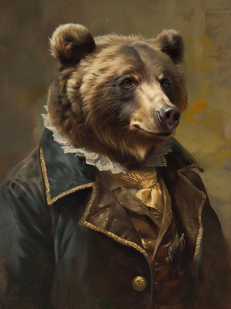 Victorian Animal Portrait, Royal Bear Vintage Print, Renaissance Animal Dark Moody Print, Dressed Animal Art, Animal Lover Gift