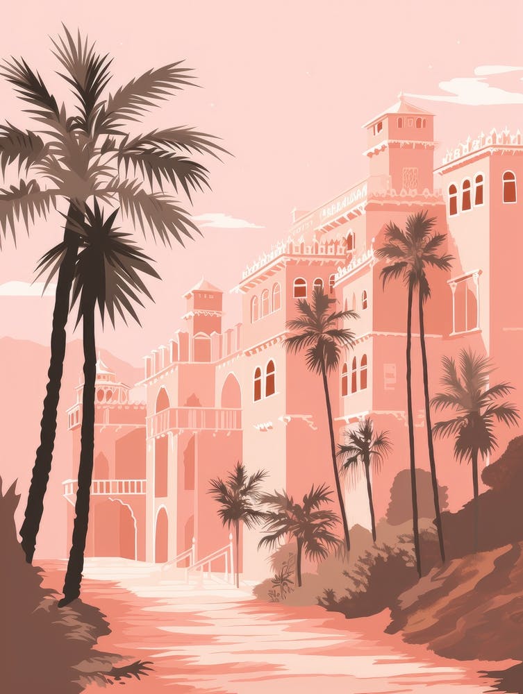Pink Castle With Palm Trees