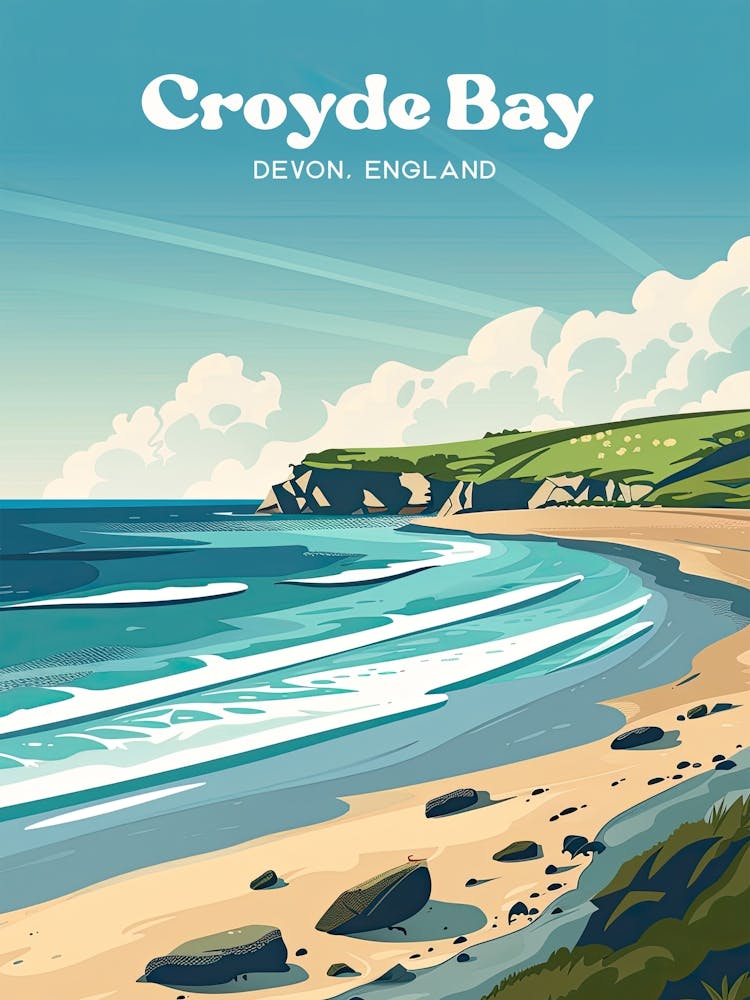 Croyde Bay Seaside Digital Travel Illustration