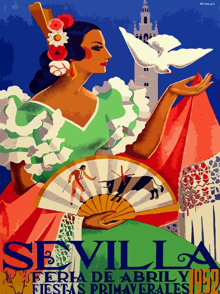Fiesta in Seville, Spain, Woman With A White Pigeon